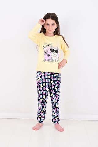 Uzun Kollu Kız Çocuk Pijama Takımı No Prob Lama Sarı