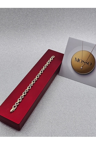 Xuping Zirkon Taşlı Sonsuzluk Eklemeli Model Çelik Bileklik Altın