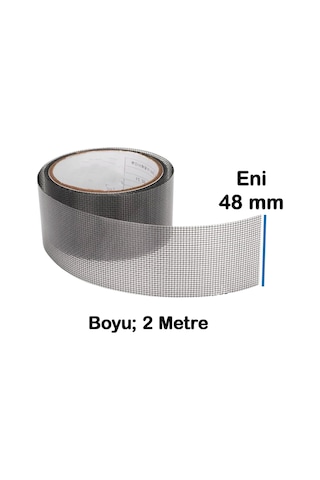 Yapışkanlı Sineklik Tülü Tamir Bandı Yırtık Kopmuş Delik Fiber Tül Yapıştırma Siyah 48 Mm X 2 Metre 2 M