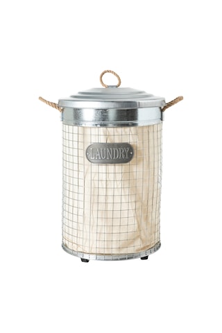 Mudo Home Rıver Kapaklı Metal Çamaşır Sepeti 37x57 Gri