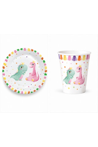Dinozor Temalı Parti Seti 8'li Karton Tabak + 8'li Karton Bardak Doğum Günü Parti Malzemesi