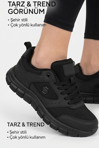 Purewalk Unisex Siyah Kalın Tabanlı Spor Ayakkabı - Hafif Esnek Günlük Yürüyüş Sneaker Rahat Koş...