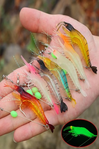 7 Renk Karides Shrimp Kancalı Fosforlu 8.5cm 6gr Silikon Yem 7ad