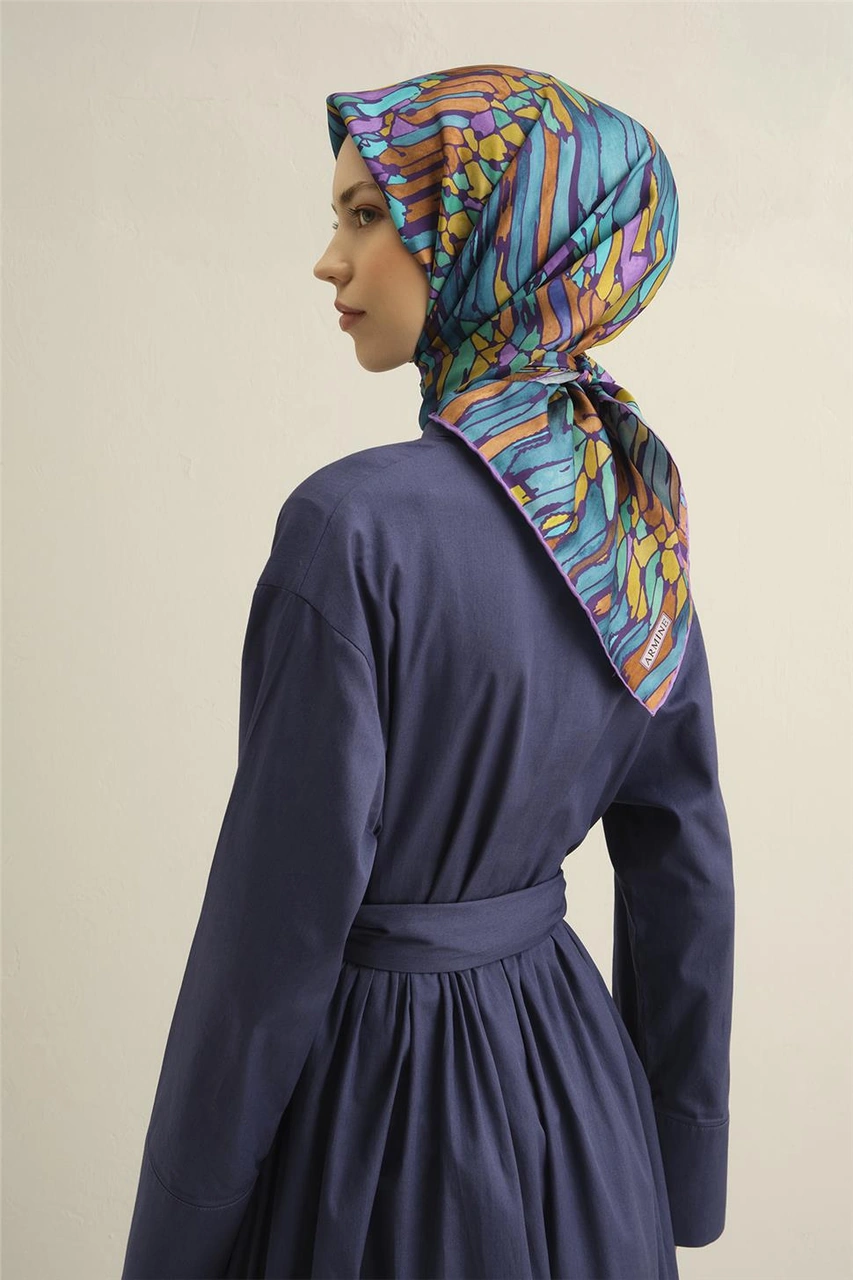 Armine Soyut Desenli Saf İpek Twill Eşarp 9335d 85 Yeşil