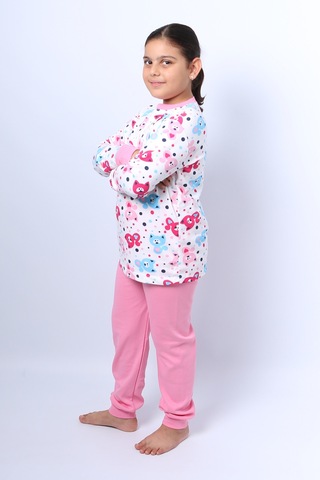 Kız Çocuk Pijama Takımı Baskılı Ribanalı C50 Toz Pembe