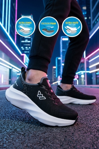 Walkway Flexnova M Siyah-beyaz Hafızalı Taban Erkek Spor Ayakkabı SİYAH-BEYAZ