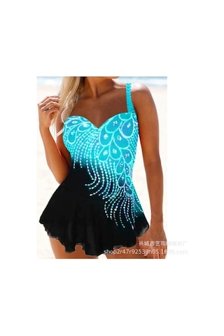 Geeroyoo 2021 Yaz Modası Büyük Beden Bikini Seti, Asimetrik Etekli, Mavi Renk, Dayanıklı Ve Hafif Yapı Diğer