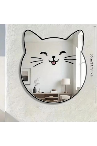 Durukar Kırılmaz Pleksi Gülen Kedi Duvar Aynası - 35x35 Cm Çocuk Ve Bebek Odası Dekoratif Ayna Çok Renkli