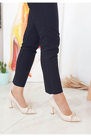 Bej Kadeh Yüksek Topuk Taş Desenli Kadın Stiletto Bej