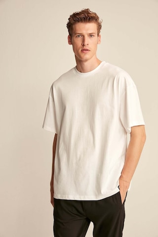 Grimelange Jett Erkek Oversize Fit %100 Organik Pamuk Kalın Dokulu Bisiklet Yakalı Beyaz T-shirt Beyaz