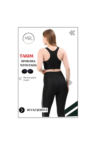 Missmaral Kadın Spor Takım Yüksek Bel Tayt Pedli Büstiyer Sport Team High Waist Padded Bustier Black 3050 Siyah Beyaz