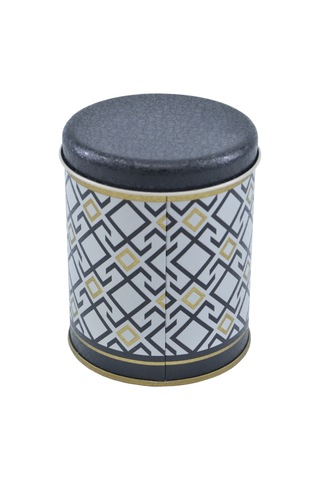 Turkish White Black Desenli Yuvarlak Metal Kutu, 9 Cm X 11 Cm, 0.6 Lt