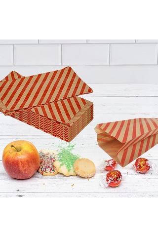 Körüklü Kraft Kese Kağıdı, Kırmızı Verev Desenli Şamua Hediye, Am