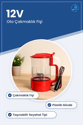 Araç Su Isıtıcı Kettle 12v Oto Çakmaklık Fişli Plastik Taşınabili