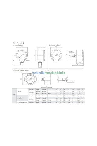 63MM -760/0 MMhg ALTtan Çıkışlı G1/4" Kurutip VakuMMetre Pakkens