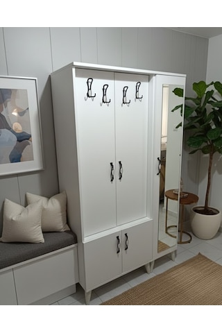 Zerkaconcept Belin 3 Kapaklı Portmanto Vestiyer Ayakkabılık Dolap Byz - M4 Beyaz