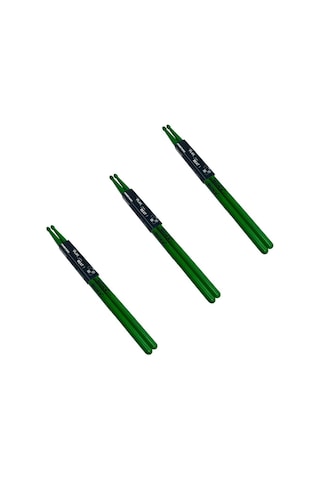 Midex Gfk-801gr-3x 5a Bateri Baget Kırılmaz Polyemid Yeşil Renk Davul Bageti 5a Drumsticks 6 Adet 3 Çift