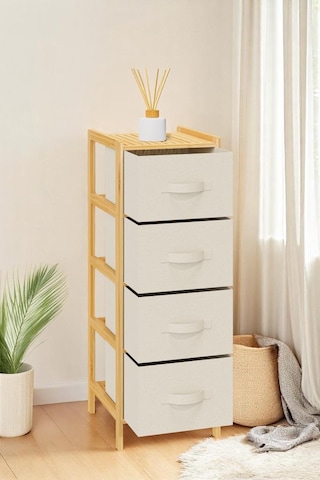 Digithome Bambu 4 Çekmeceli Dolap Organizer Çok Amaçlı Düzenleyici Şifonyer Db-0014