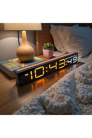Upway Müziğe Duyarlı Ritim Işıklı Dijital Masa Saati - Sese Duyarlı Hd Led Panel Ekran Turuncu Beyaz