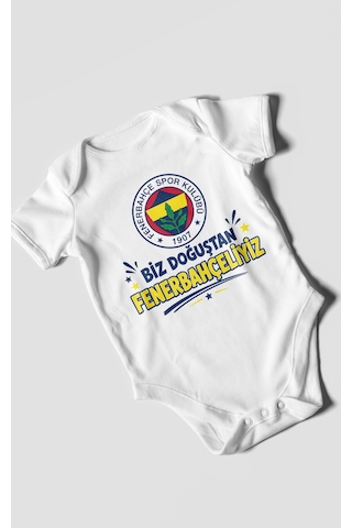Morivokids Biz Doğuştan Fenerbahçeliyiz Kısa Kollu Bebek Body %100 Pamuk Beyaz