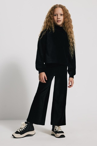 Kids Girl Dik Yaka Kadife Siyah Sweatshirt Siyah