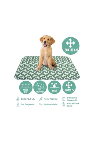 Abso Yıkanabilir Emici Köpek Pedi Kemik Baskılı Yeşil 100 x 100 CM