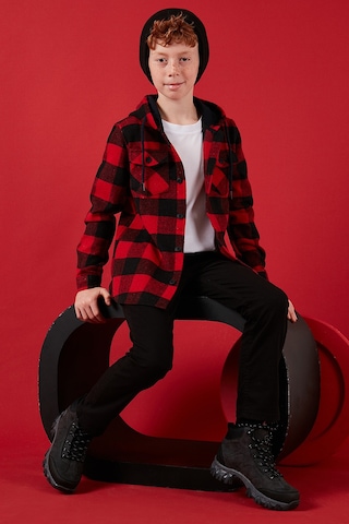 Lela Kapüşonlu Çift Cepli Ekoseli Oduncu Erkek Çocuk Gömlek Cf25W81787 Kırmızı