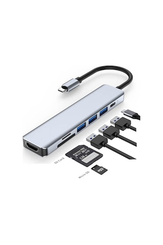 7 İn 1 Type C To Hdmı 4k 30hz Kablo Sd/ Tf Kart Okuyucu Usb3 0 2xusb2 0 Pd 87w Çevirici