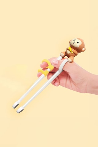 304 Çelik Maymun Bebek Çocuk Kaşık Çatal Chopstick Set Cin771 Beyaz