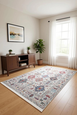 Blghome Renkli Etnik Desen Modern Halı Dekoratif Kilim Gri - Renkli