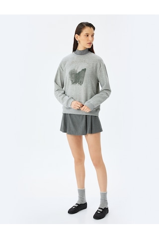 Koton Koton X Şahika Ercümen - Nakış Detaylı Baskılı Uzun Kollu Oversize Sweatshirt Gri 5wak10504ek Gri