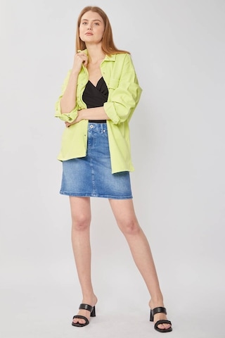 Kadın Açık Mavi Jean Midi Etek 16S100-1