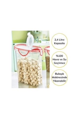 Kilitli Kapaklı Contalı Hava,su Sıvı Geçirmez 2,4 Litre Erzak Saklama Kabı-sa590 Şeffaf