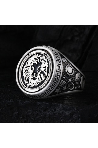 Fkgümüş 925 Ayar Gümüş Aslan Motifli Erkek Yüzük Silver