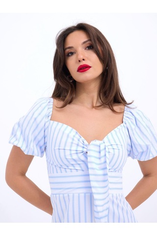 De'charme 5948 Elbise-los Angeles Çizgili Buz Mavisi
