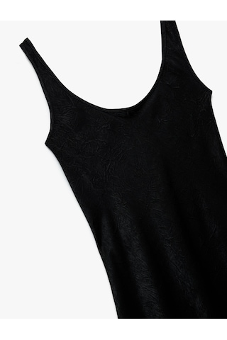 Koton Slim Fit Kolsuz U Yaka Kalın Askılı Uzun Saten Elbise Siyah 6wak80025uw Siyah