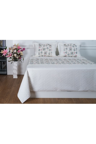 Finezza Gülfem Çiçek Baskılı Turkuaz Çift Kişilik Yatak Örtüsü 6 Parça-1462 Turkuaz