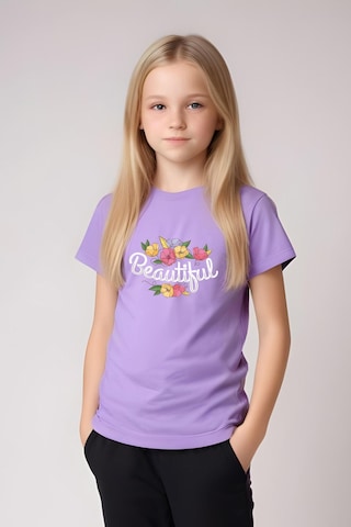 Beautiful Baskılı Kız Çocuk Tişört Ve Eşofman Alt-üst Takım Lila
