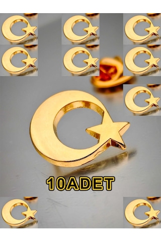 Yörük Tasarım 10 Adet Ay Yıldız Yaka Rozeti Altın Kaplama Gümüş