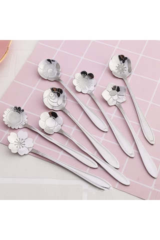 Kosona 410 Paslanmaz Çelik Güneş Çiçeği Kısa Saplı Kaşık - Kahve, Bal, Çay Karıştırıcı, Tatlı Servisi Diğer
