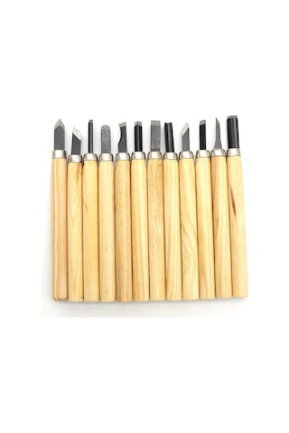 Sones 12 Adet / Set Çeşitli Ahşap Oyma Aletleri Seti Paslanmaz Çelik Bıçak Ve Ahşap Saplı Diğer