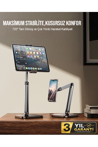 İpad Uyumlu Tablet Ve Telefon Tutucu Metal Masa Kelepçeli 360 Stand
