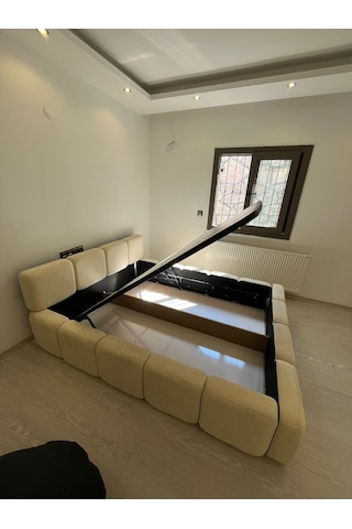 Most Oktagon Bazalı Mdf Karyola 180x200 Bej Bukle Kumaş İşbir Kuştüyü Sünger Evinize Teslim 180 x 200