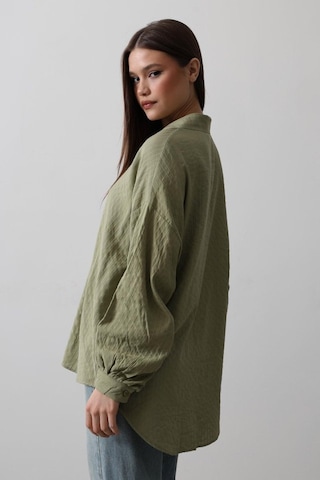 Çizgili Uzun Kol Gömlek - Haki Karışık Çok Renkli