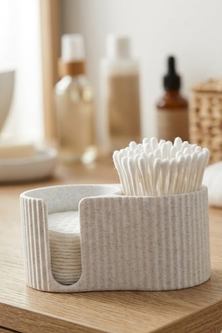Modern Oluklu Banyo Organizeri - Çift Bölmeli Pamukluk Ve Kulak Çubuğu Kutusu Mermer Beyazı - 860009612 Mermer Beyazı