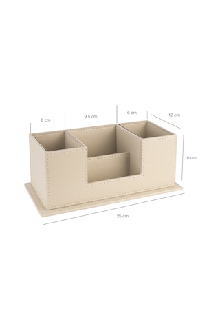 Masaüstü Deri Organizer Kalemlik 4 Gözlü Desktop Organizer Rainbow Vegan 10x12x25 Cm. Bej