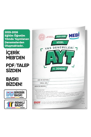2026 Yks-ayt Sözel Mebi Online Türkiye Geneli 11. Deneme Büyük Boy Renkli Baskı Ücreti Güncel Baskı