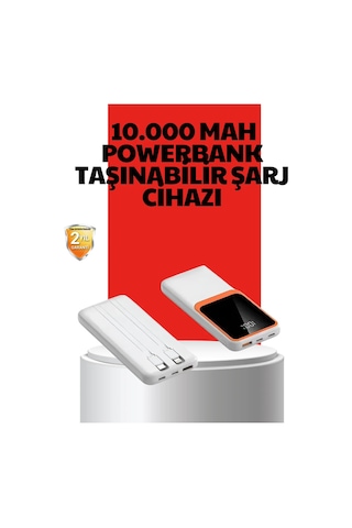 10000 Mah Taşınabilir Powerbank Çift Çıkışlı Type-c Ve Lightning Uyumlu Beyaz 87141708