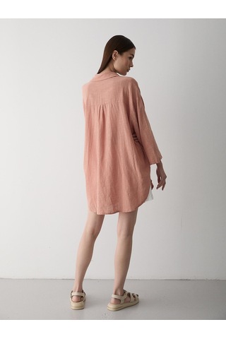 Somon Flam Keten Kimono Gömlek Somon