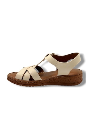 Caprito Sd011-26 Cilt Çapraz Bant Anatomik Dolgu Taban Kadın Sandalet Krem